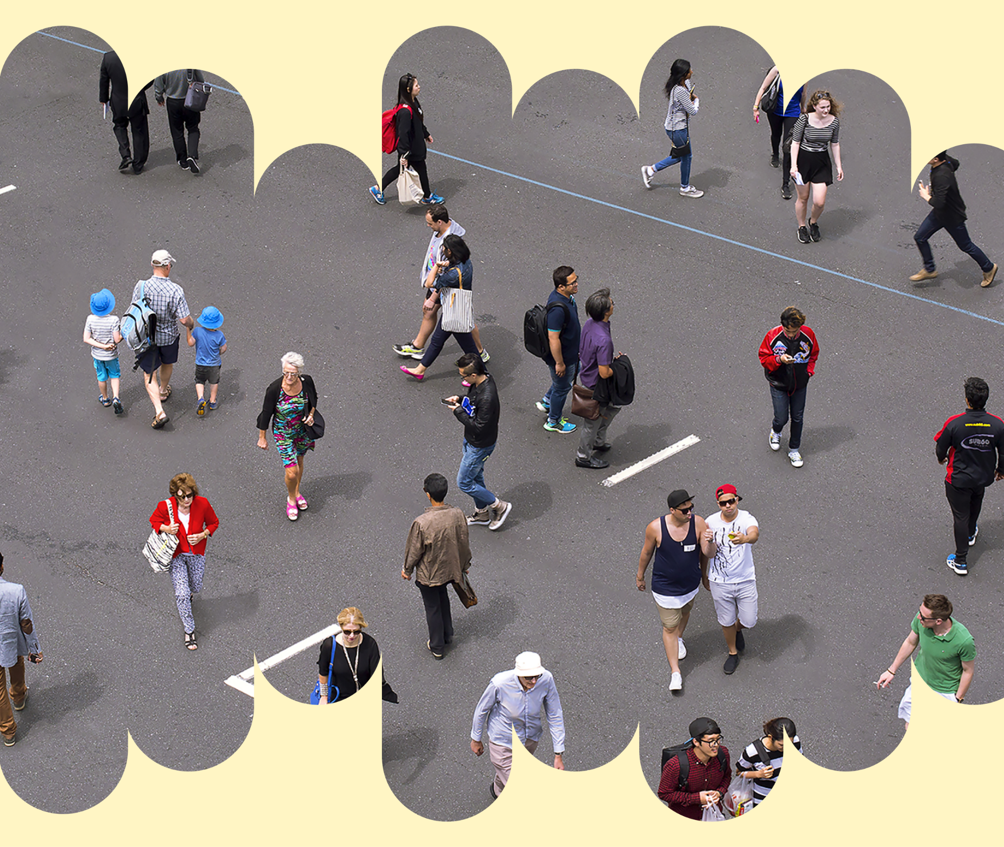 Citizens from above with scalloped mask