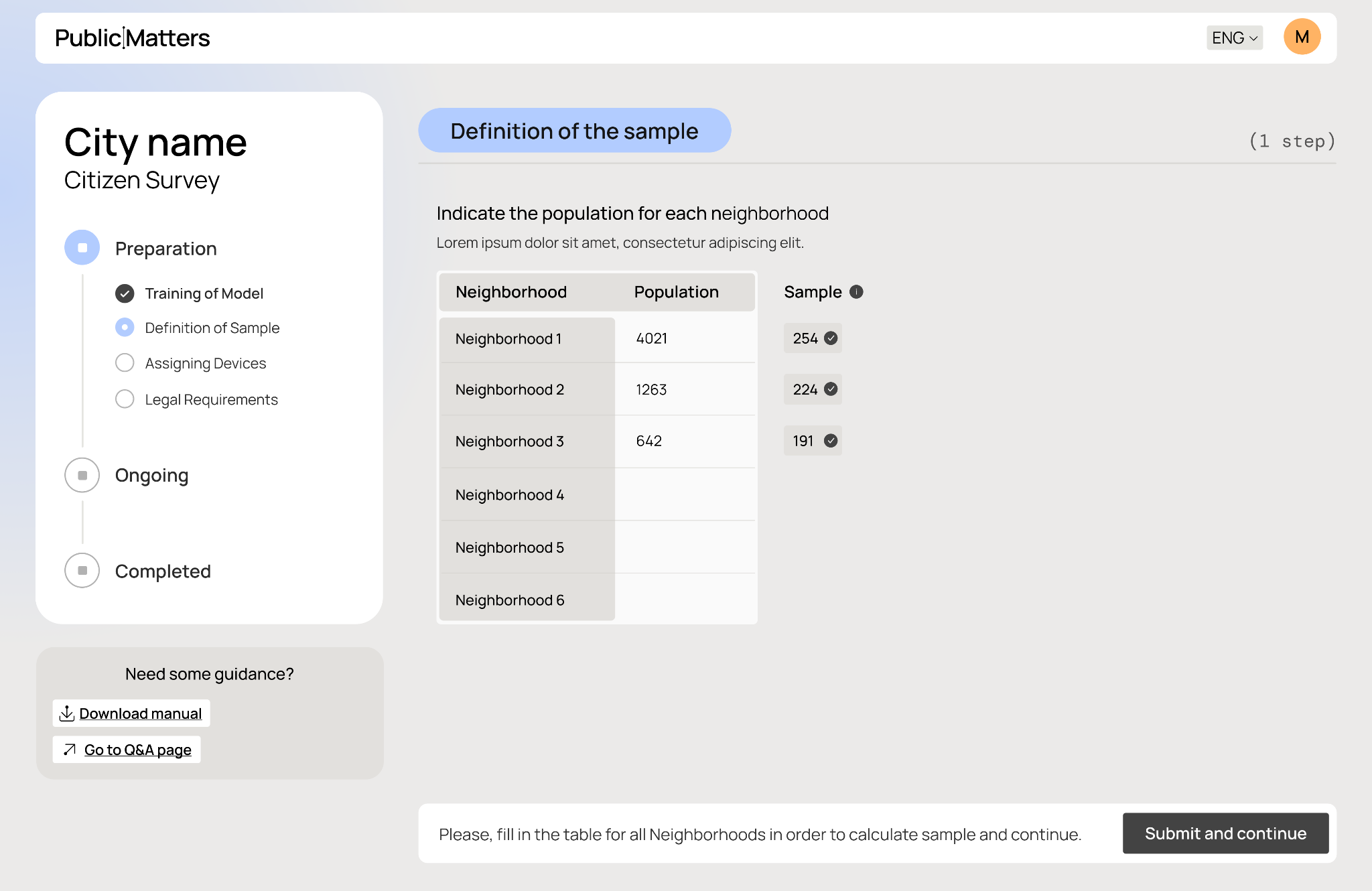 Platform preparation interface — sample definition