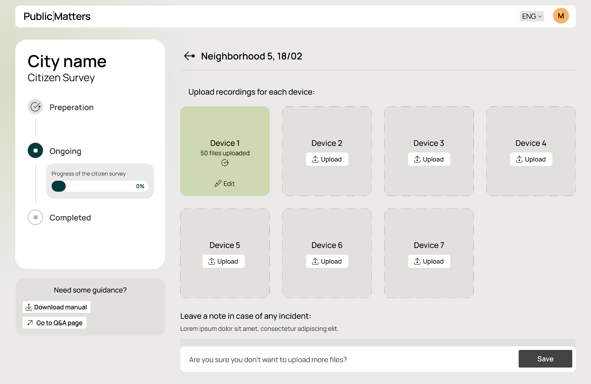 Platform upload interface — device recordings